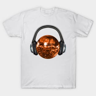 Groovy Orange Disco Ball with Headphones T-Shirt